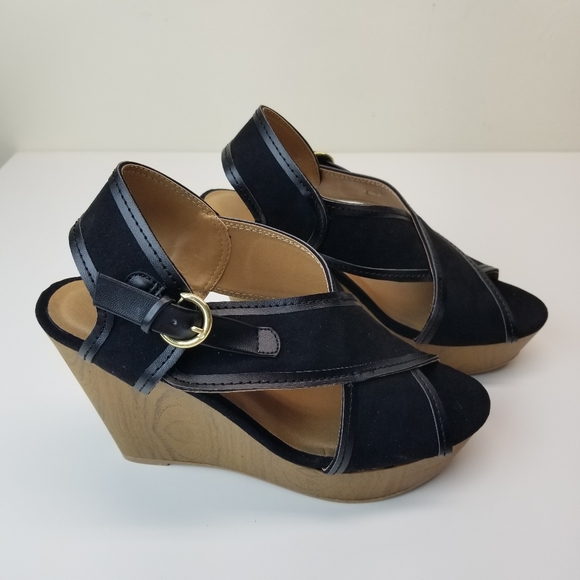 Womens Sz 8 Heels Sandals Black X-Band Buckle - Picture 2 of 5